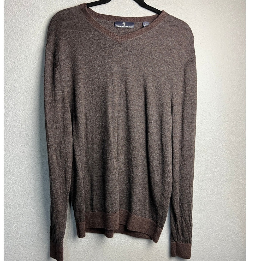 Hart Schaffner Marx Chocolate Brown Extra Fine Merino Wool V-Neck Sweater XL